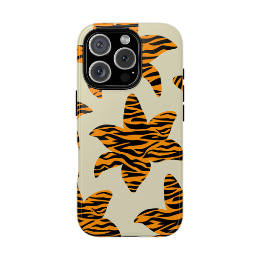 Tiger Lily Tough Phone Case - Bold Abstract Floral with Tiger Stripes, Fits iPhone, Samsung Galaxy and Google Pixel, Various Models