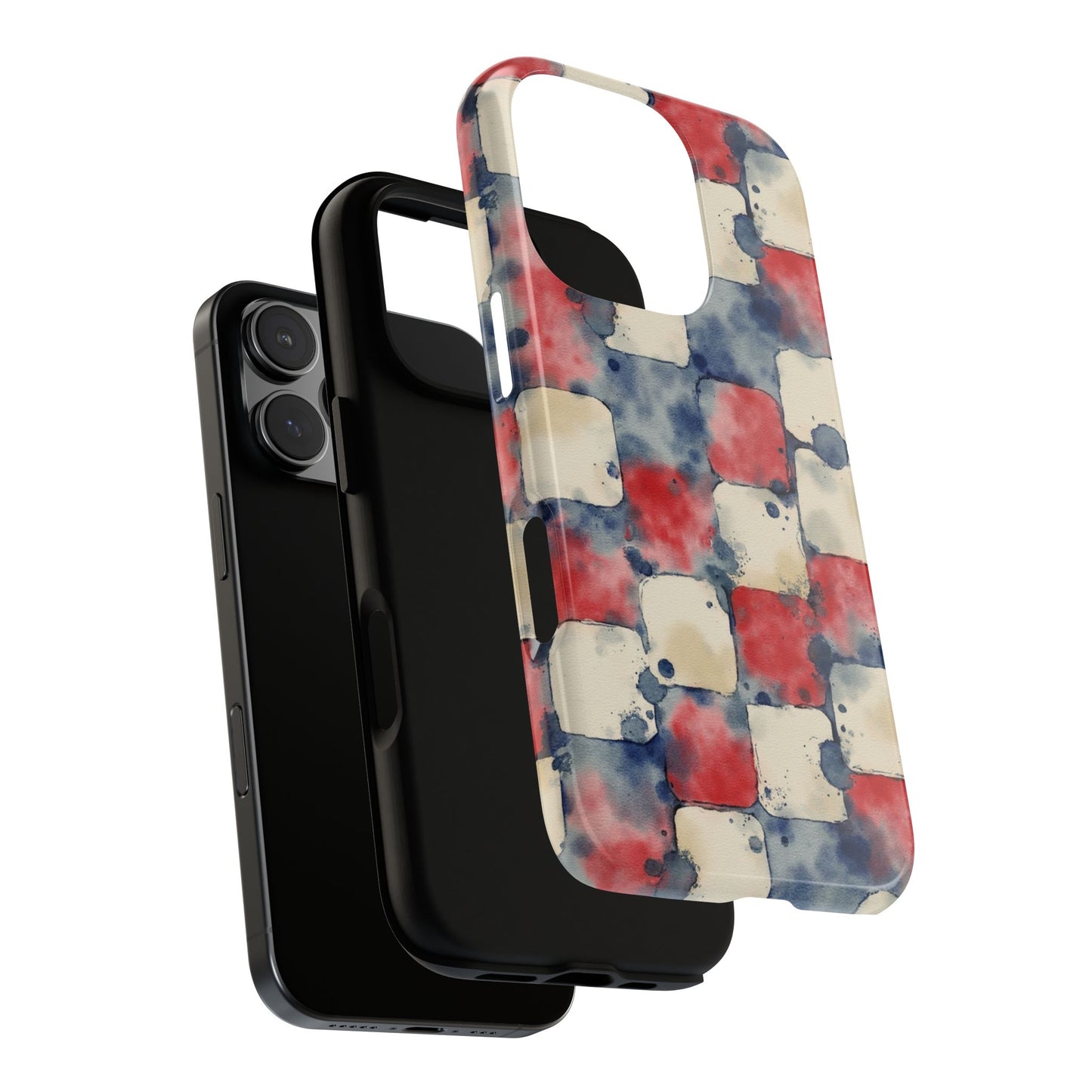 Red White Blue Watercolor Phone Case - Abstract Painted Squares Pattern - Artistic Tough Cover for iPhone & Samsung