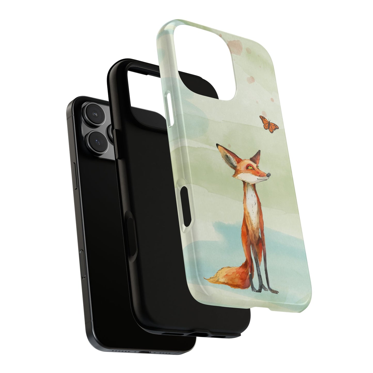 Curious Fox & Butterfly - Watercolour Forest Animal Art Phone Case - Whimsical Nature Design for Animal Lovers