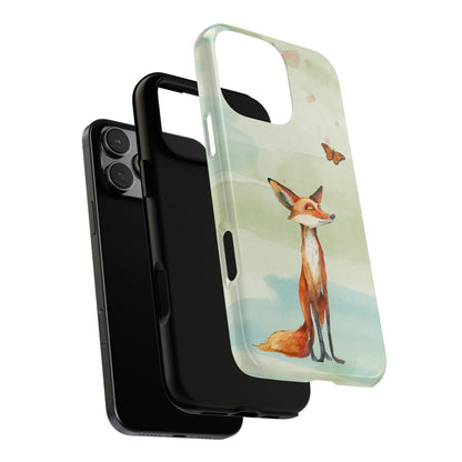 Curious Fox & Butterfly - Watercolour Forest Animal Art Phone Case - Whimsical Nature Design for Animal Lovers