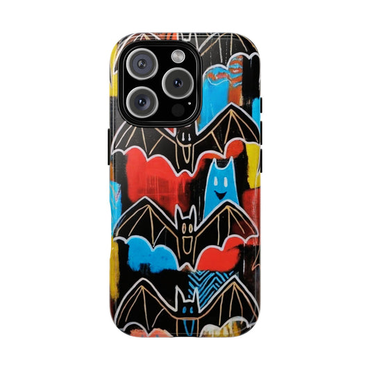 Flying Bat Graffiti Tough Phone Case - Basquiat Halloween Street Art Design