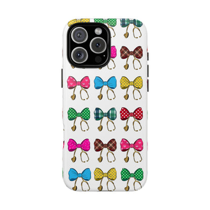 UK Healthcare Hero Tough Phone Case - Colourful Bow & Stethoscope Pattern - Nurse Doctor Appreciation Gift - Medical Tribute Case