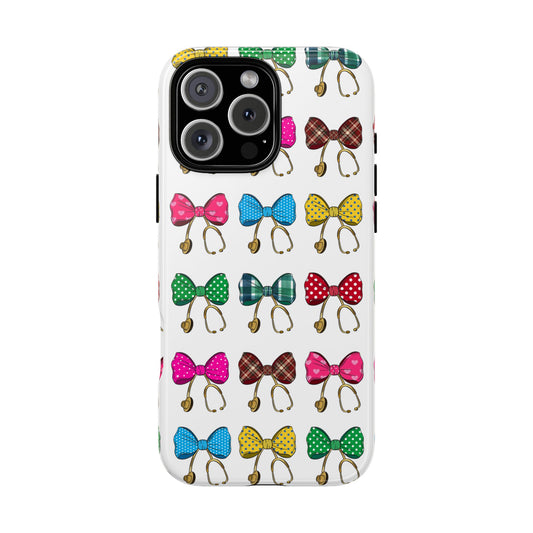 UK Healthcare Hero Tough Phone Case - Colourful Bow & Stethoscope Pattern - Nurse Doctor Appreciation Gift - Medical Tribute Case