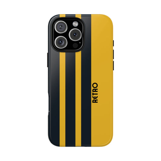 Retro Three Stripe Phone Case - Vintage Athletic Style - Gold Black Stripe Design - Tough Protection Cover