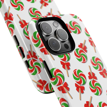 Festive Lollipop Tough Phone Case - Christmas Candy Pattern