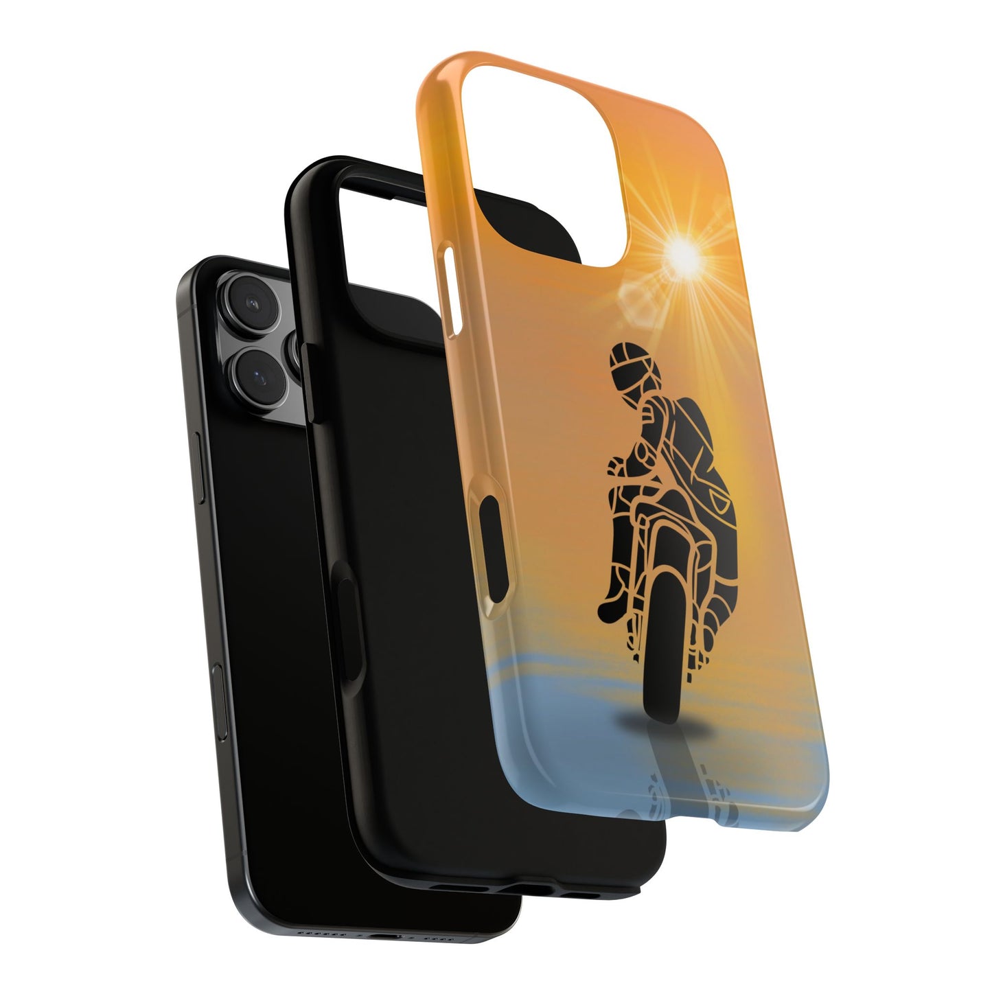 Motorcycle Rider Tough Phone Case - Sunrise Glow Biker Art - Protective Cover