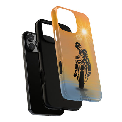 Motorcycle Rider Tough Phone Case - Sunrise Glow Biker Art - Protective Cover