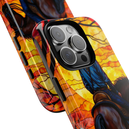 Sunset Cowboy Stained Glass Phone Case, 3D Mosaic Tough Cover for , Protective Artistic Phone Gift