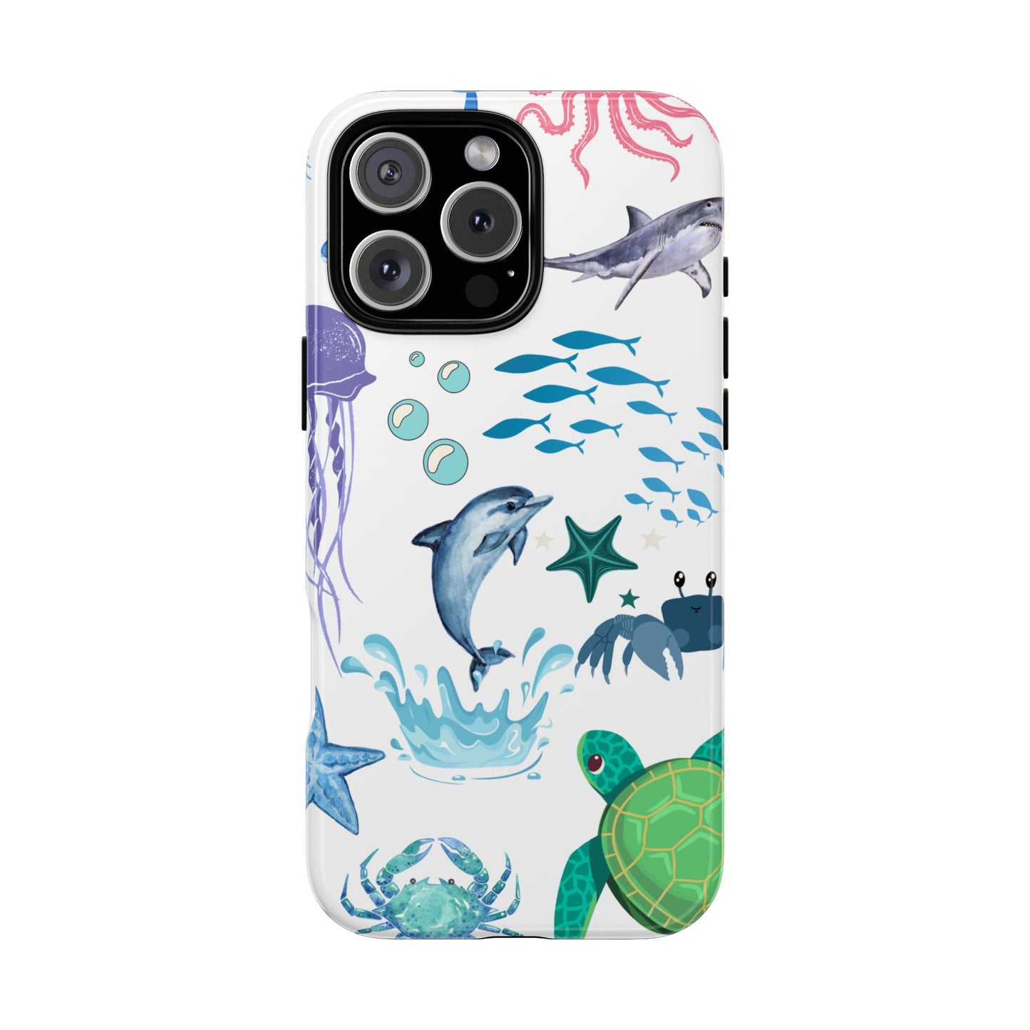 Ocean Life Tough Phone Case - Underwater Sea Creatures Design with Whales & Dolphins