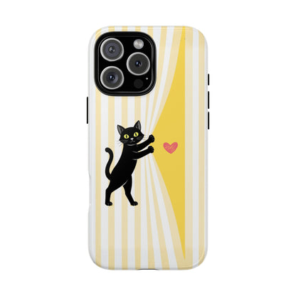 Black Cat Phone Case with Heart - Valentine Gift Cute Minimal Design Tough Protective Case