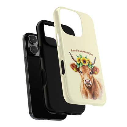 Highland Cow with Sunflower Crown - Watercolor Farm Animal Tough Phone Case for Popular Smartphones