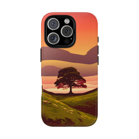 Sycamore Gap Sunset Phone Case - Tribute to Northumberland Landmark Tree - Artistic Tough Cover for iPhone & Samsung