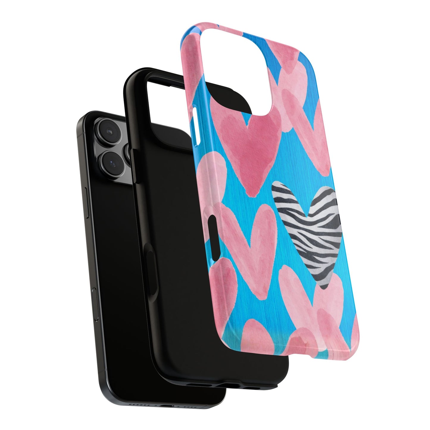 Zebra Heart Valentine Phone Case - Watercolor Pink Hearts Background