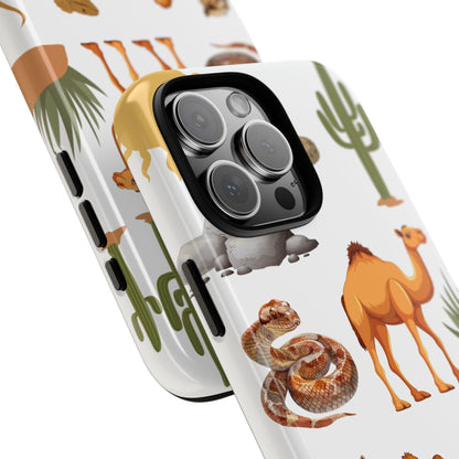Desert Life Tough Phone Case - Camel Snake & Cactus Art with Warm Desert Colours