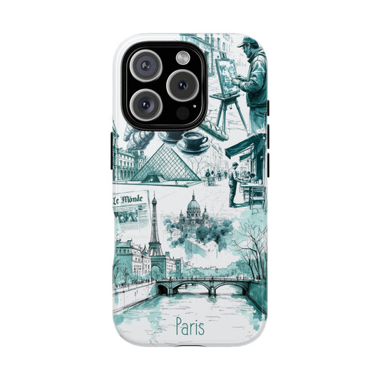 Paris France Sketch Phone Case for iPhone 16 15 14 13 12 11 Pro Max, Samsung Galaxy S25 S24 S23 S22 S21 S20 Plus Ultra & Google Pixel
