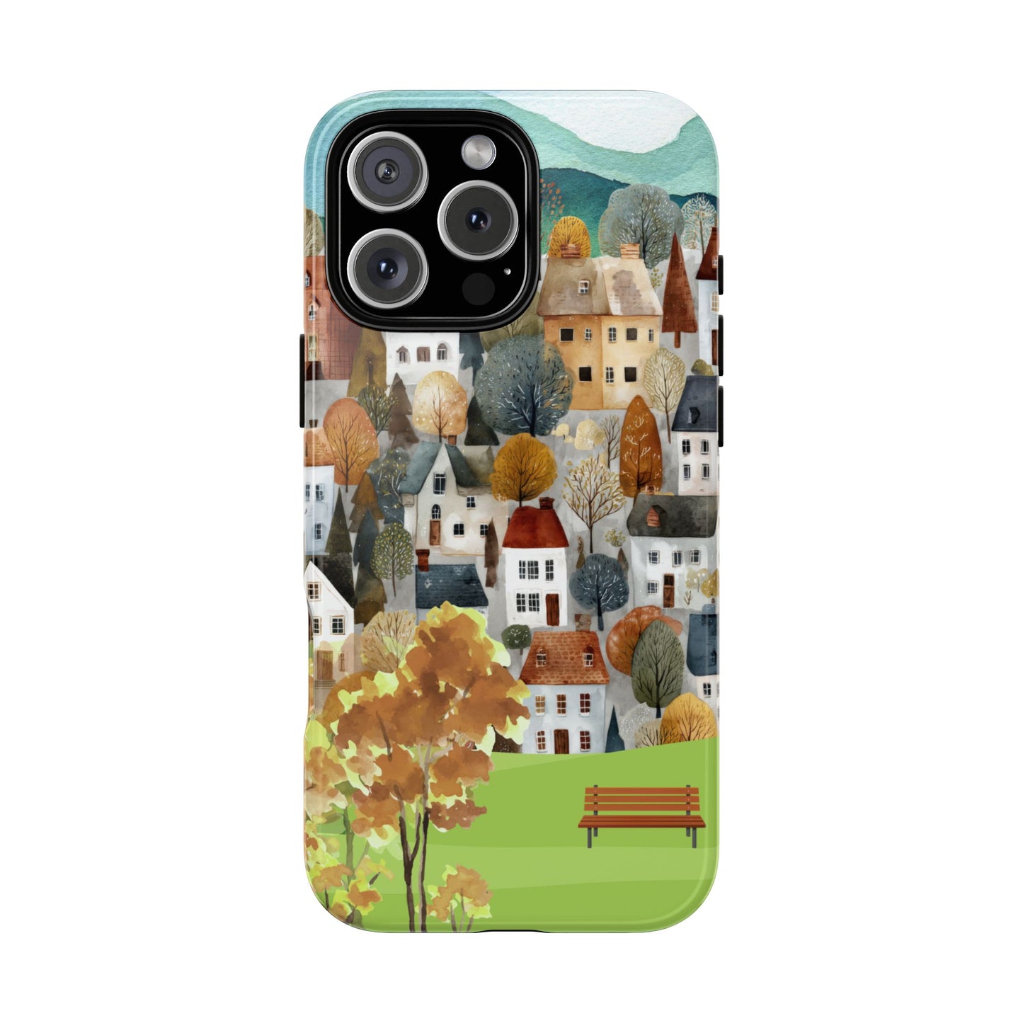 Scandinavian Hillside Village Tough Phone Case with Autumn Countryside Landscape Design