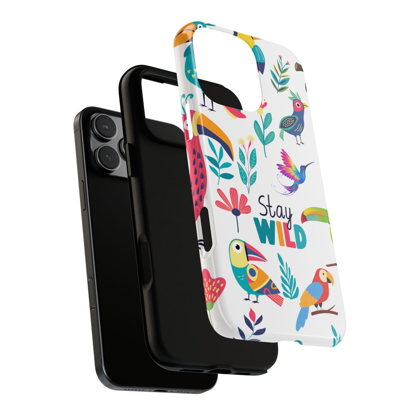 Stay Wild Tropical Birds Tough Phone Case - Colourful Jungle Parrots & Toucans Design