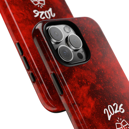 2026 New Year Tough Phone Case - Red Spark Texture - Champagne Toast Design