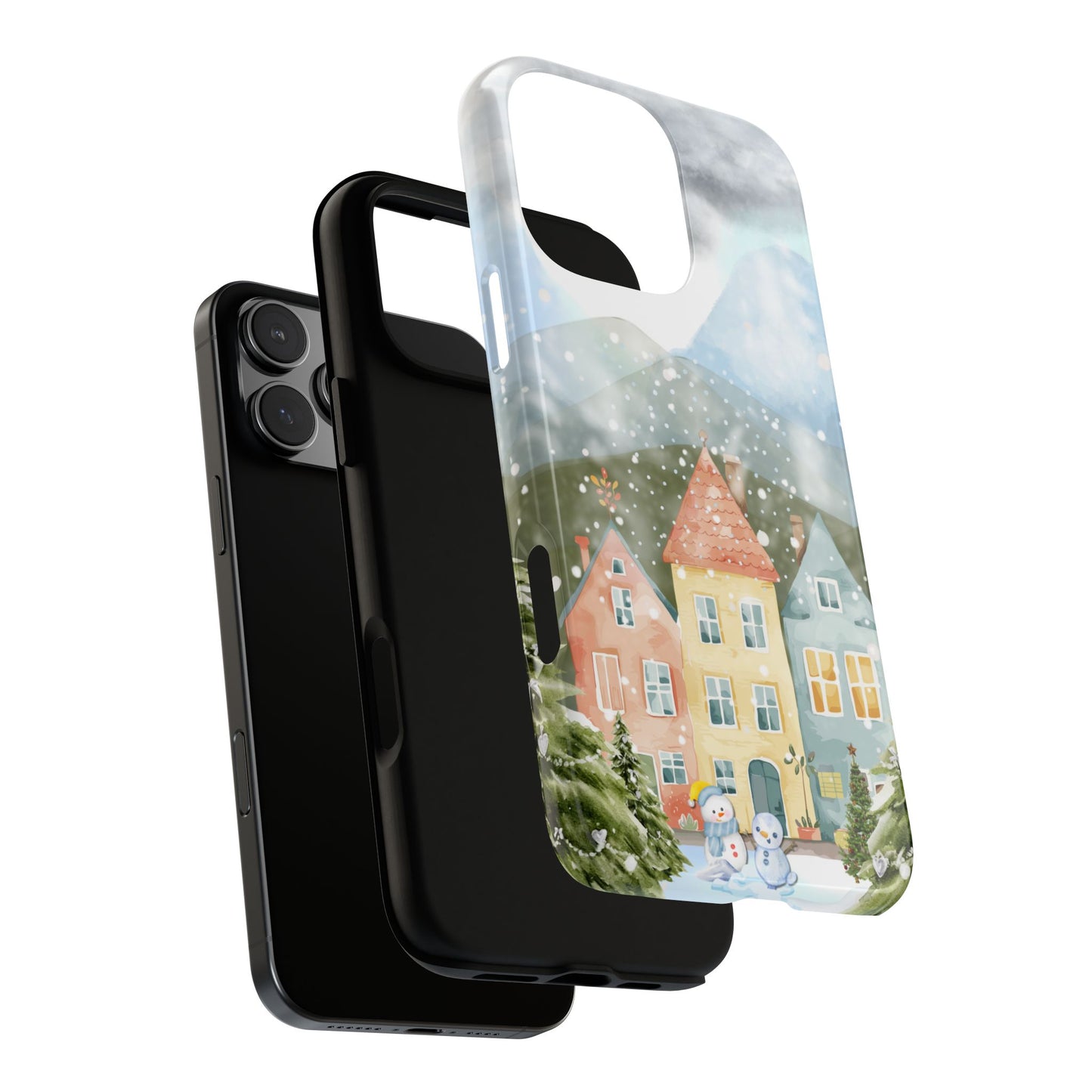Colourful Christmas Winter Village with Snowmen Tough Phone Case