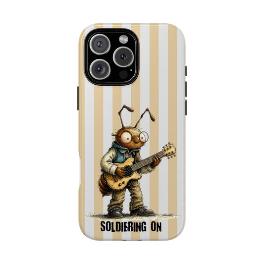Soldiering On Ant Phone Case - Resilient Music Illustration - Minimal Striped Background Design