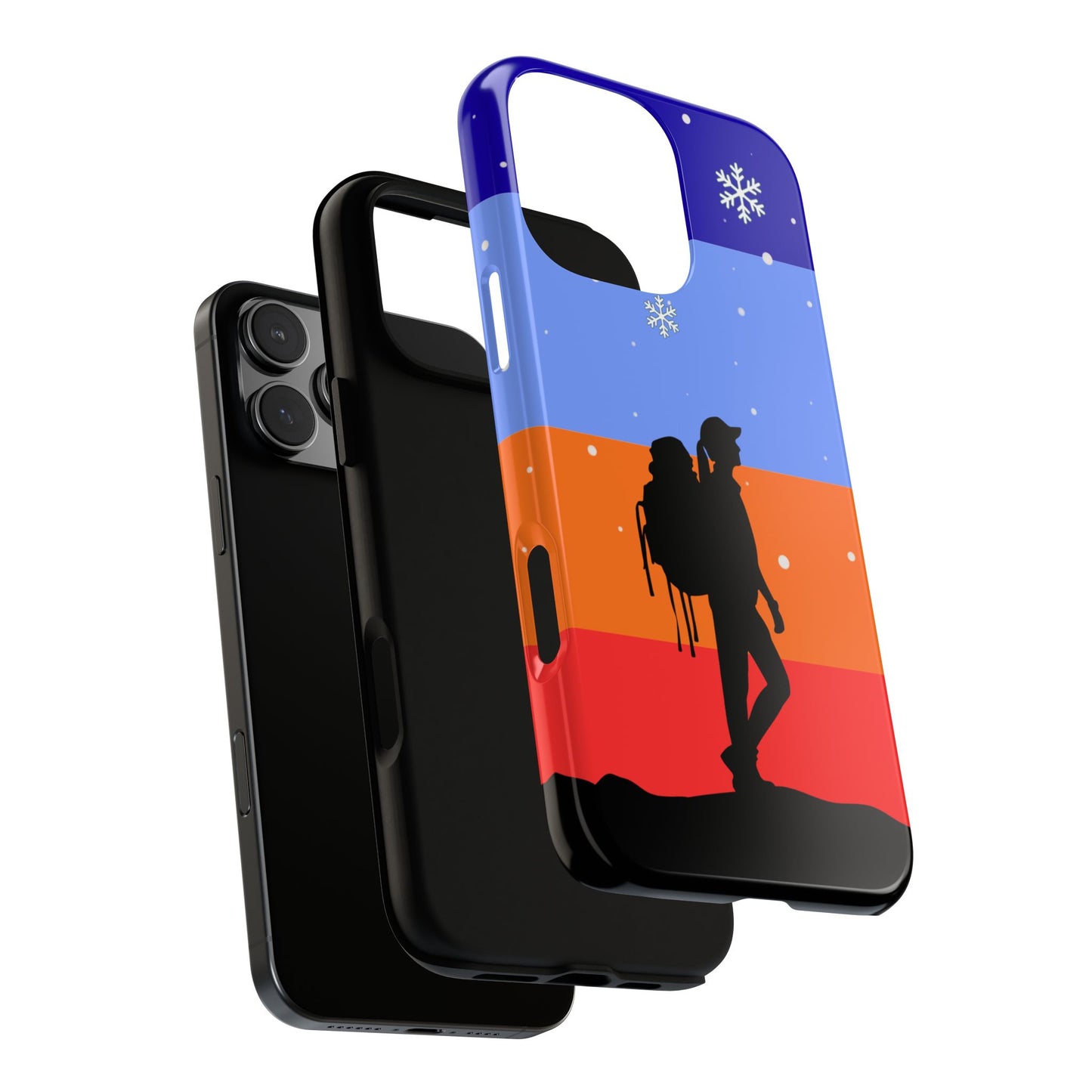 Hiker Phone Case - Minimal Winter Adventure Silhouette - Snowy Landscape Art - Outdoor Explorer