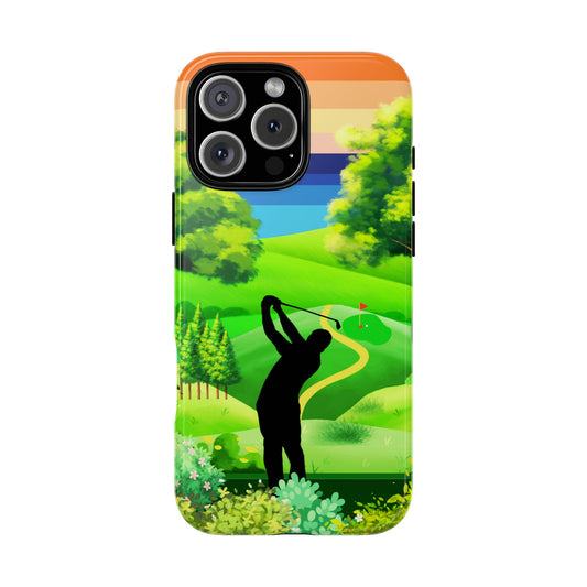 Golf Course Sunset Tough Phone Case - Rolling Hills Golfer Art