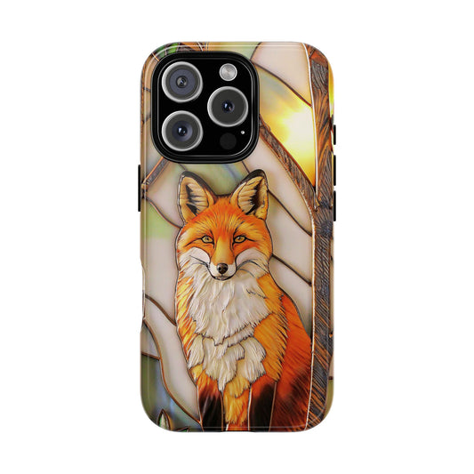 Woodland Stained Glass Fox Phone Case - Red Fox Wildlife Design - Forest Inspired Case