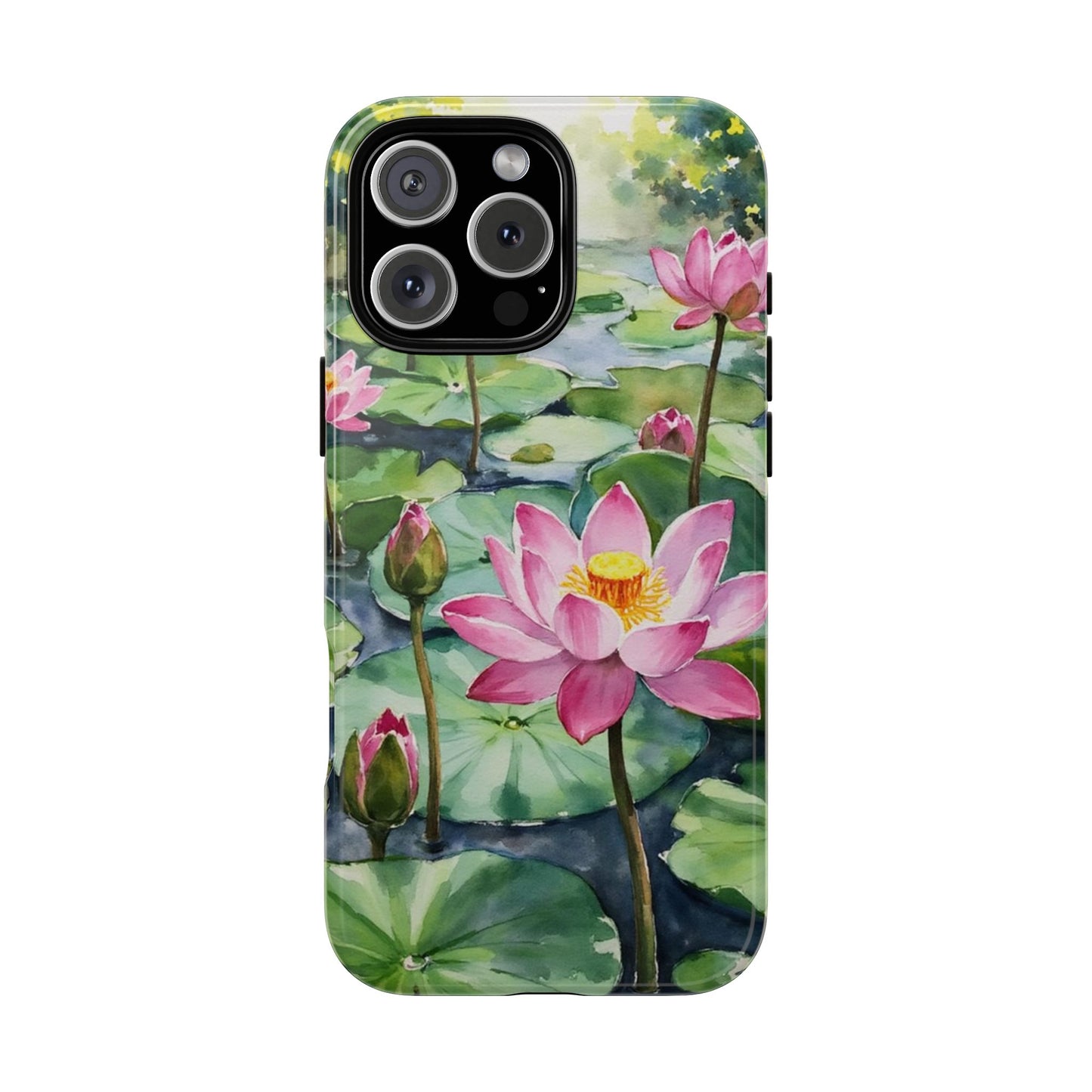 Pink & White Lotus Flower Tough Phone Case - Watercolor Lotus Pond Design