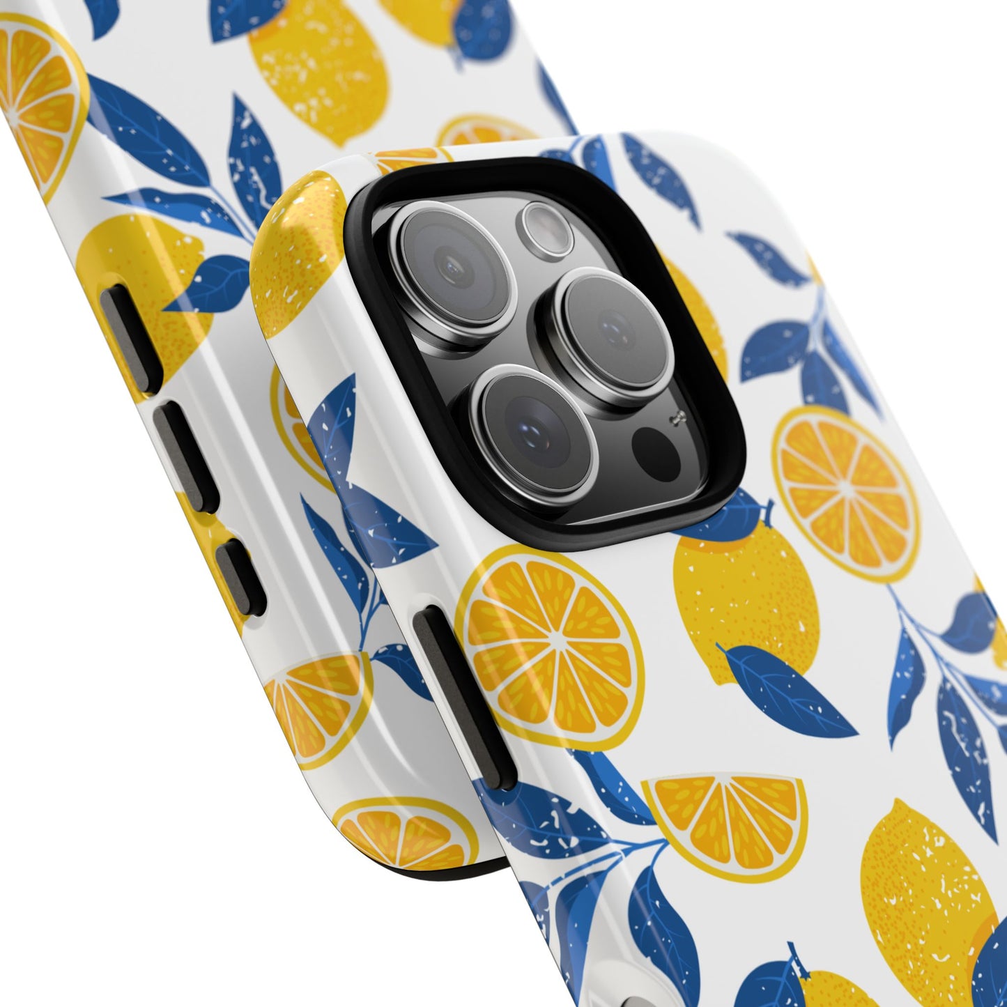 Lemon Pattern Phone Case - Bright Citrus Design for iPhone & Samsung - Summer Fruit Aesthetic - Bold Yellow and Blue Illustration