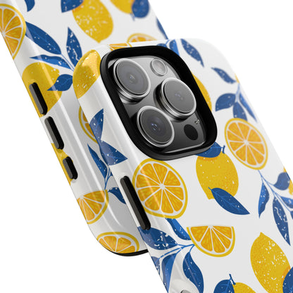 Lemon Pattern Phone Case - Bright Citrus Design for iPhone & Samsung - Summer Fruit Aesthetic - Bold Yellow and Blue Illustration