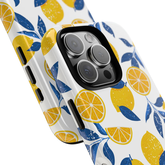 Lemon Pattern Phone Case - Bright Citrus Design for Popular Smartphones - Summer Fruit Aesthetic - Bold Yellow and Blue Illustration