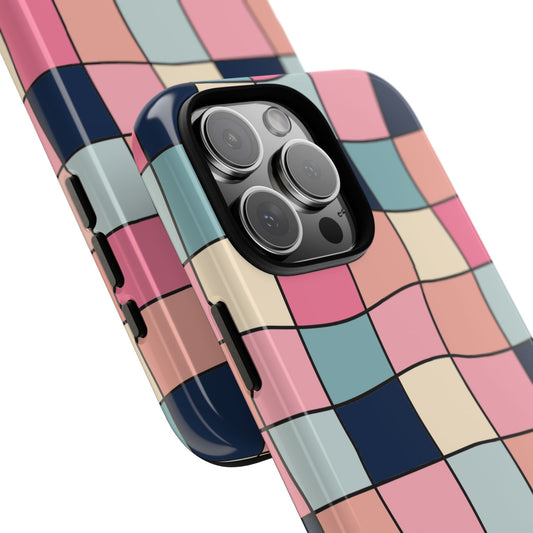 Wavy Retro Tiles - Pastel Checker Tough Phone Case