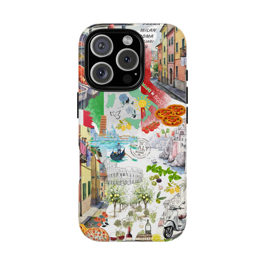 Italian Summer Collage Tough Phone Case - Vibrant Italy Vibes, Pizza, Vespa, Wine & Amalfi Aesthetic