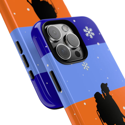 Hiker Phone Case - Minimal Winter Adventure Silhouette - Snowy Landscape Art - Outdoor Explorer