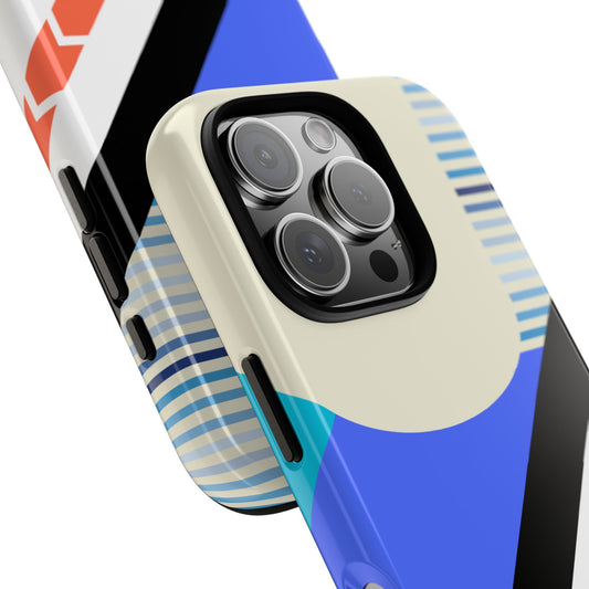 Bold Abstract Geometric Phone Case - Color Block Zigzag Stripe Tough Case with Bauhaus Vibes for popular smartphones, Check Desc