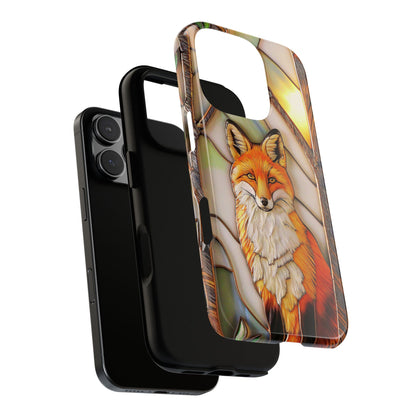 Woodland Stained Glass Fox Phone Case - Red Fox Wildlife Design - Forest Inspired Case