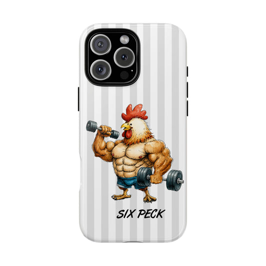 Six Peck Chicken Phone Case - Gym Chicken Design - Fitness Humour Tough Case for iPhone Samsung Pixel