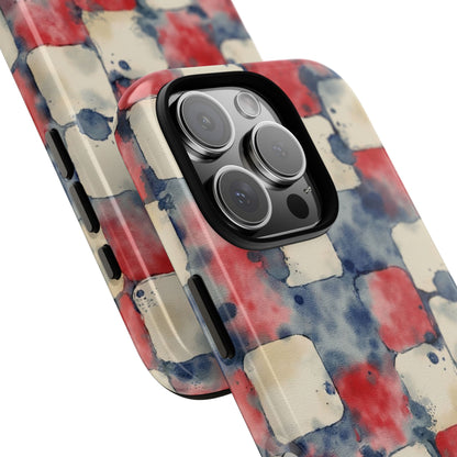 Red White Blue Watercolor Phone Case - Abstract Painted Squares Pattern - Artistic Tough Cover for iPhone & Samsung