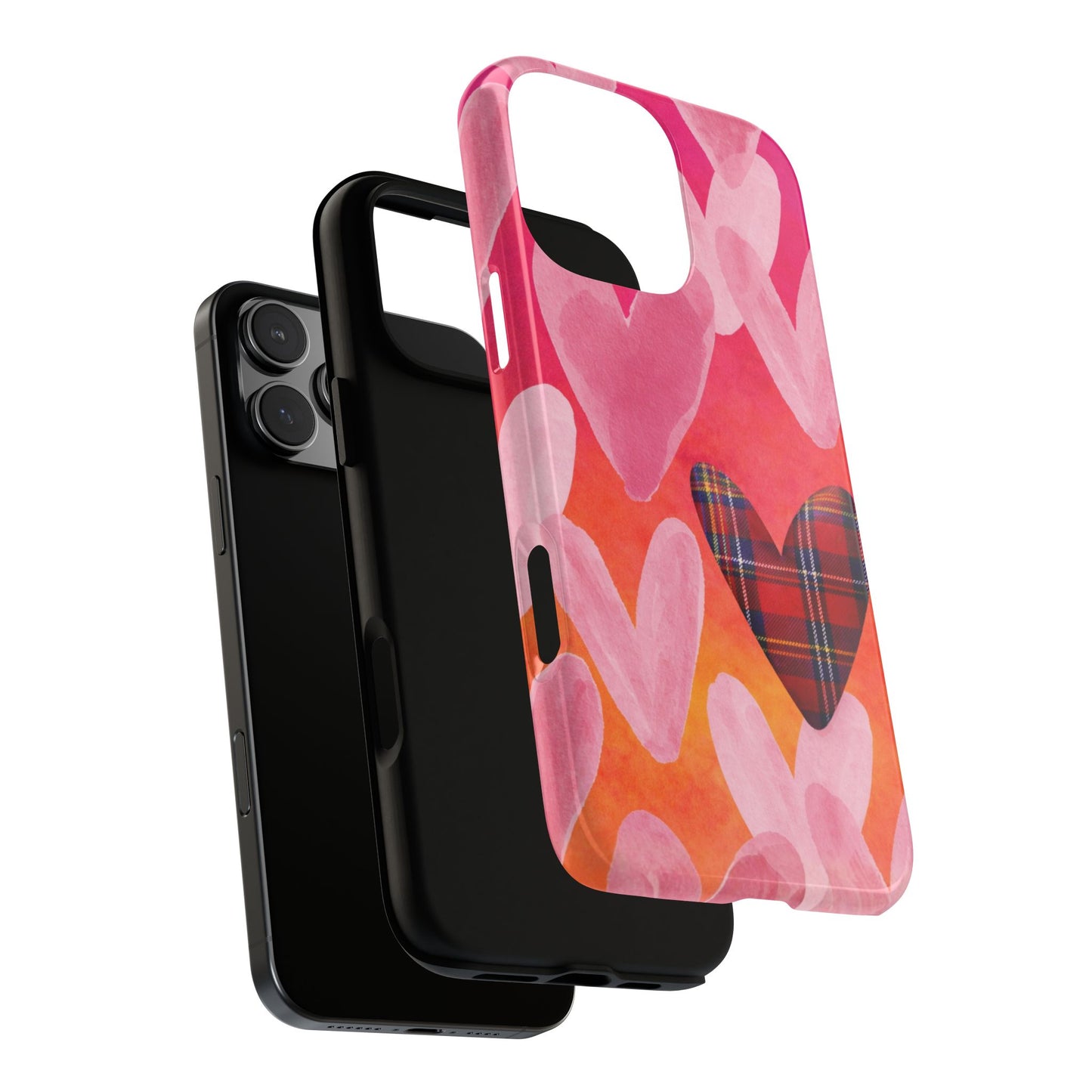 Tartan Heart Valentine Phone Case - Watercolor Pink Hearts Pattern - Scottish Love Gradient