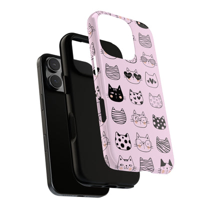 Kawaii Cats Phone Case - Cute Cat Pattern in Pink - Fun Kitty Design Protective Tough Case for Popular Smartphones