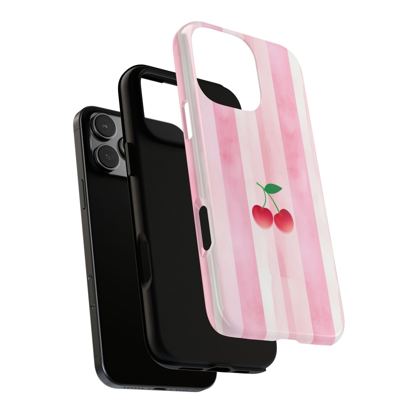 Retro Cherry Tough Phone Case - Pink Stripes Aesthetic