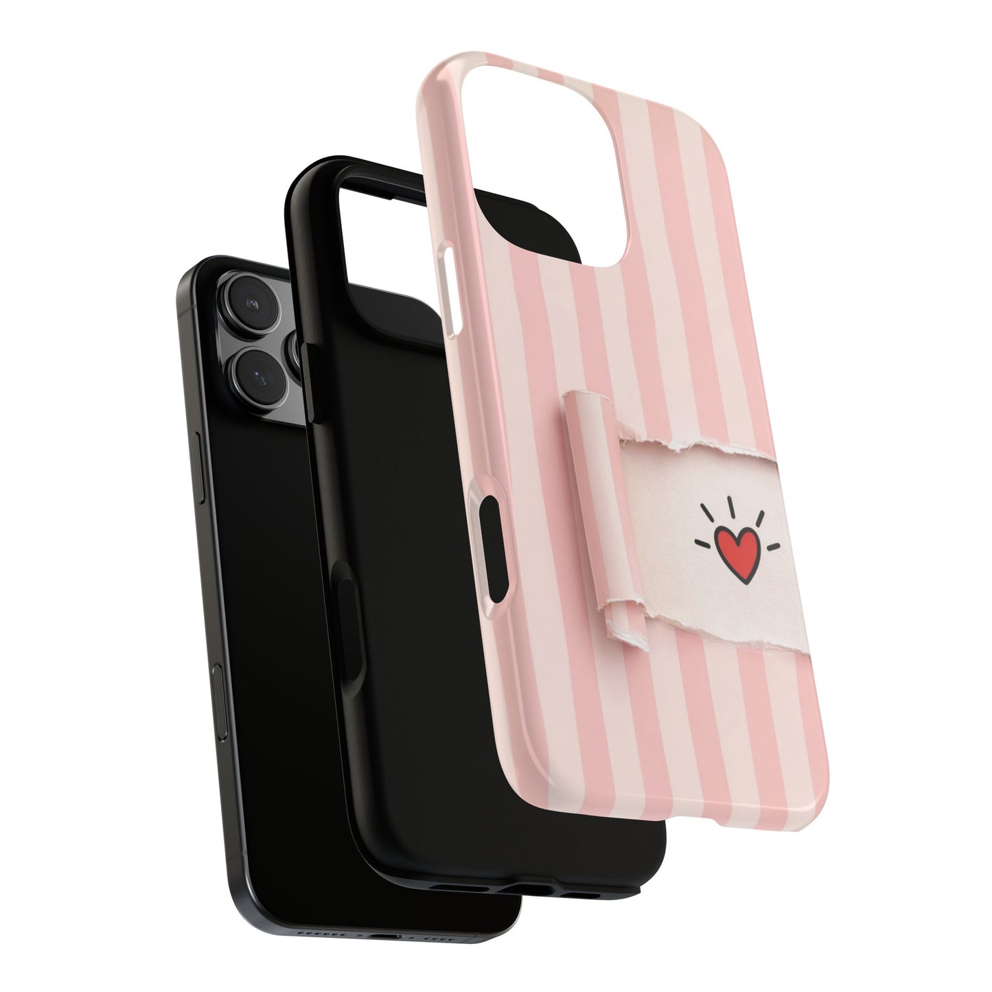 Valentine Phone Case - Pink Striped Ripped Paper Heart Design - Minimal Love Gift