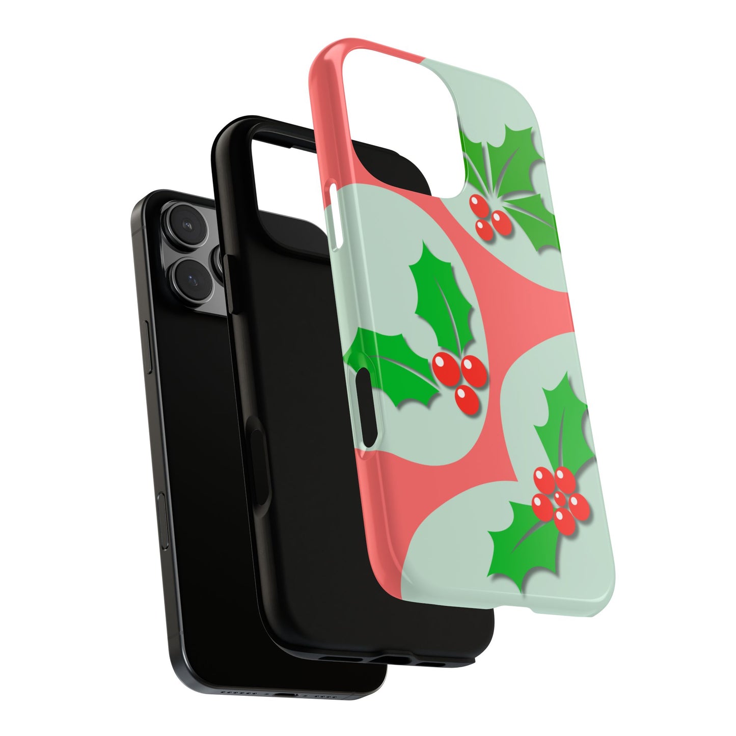 Retro Holly Christmas Tough Phone Case - Vintage Style Holiday Berries & Leaves Design