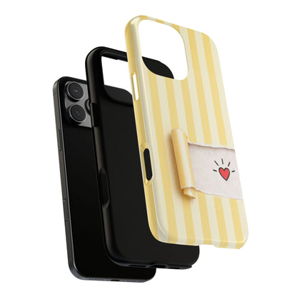 Valentine Phone Case - Yellow Striped Ripped Paper Heart Design - Minimal Love Gift