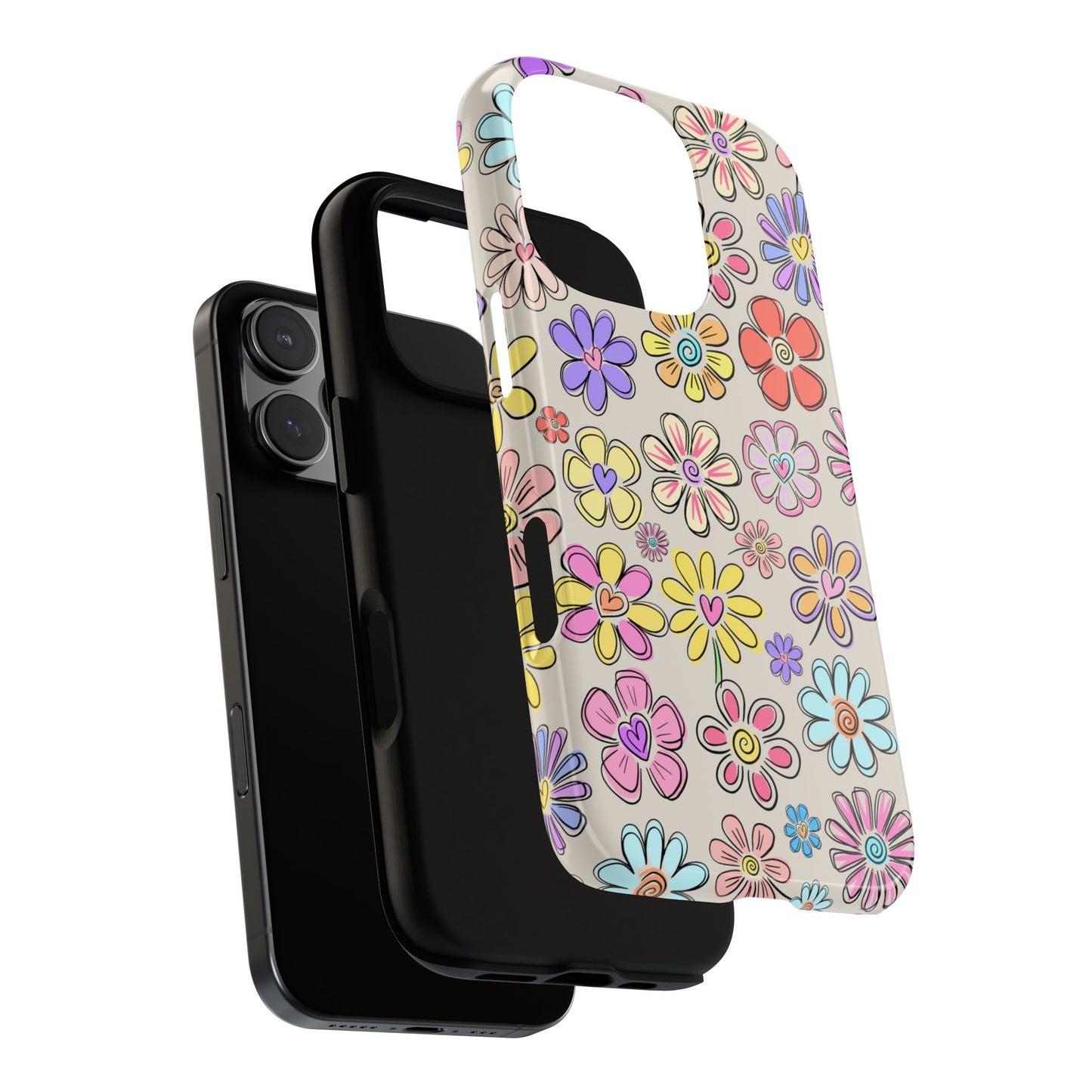 Hand-Drawn Retro-Style Flowers Phone Case for iPhone 16 15 14 13 12 11 Pro Max, Samsung Galaxy S25 S24 S23 S22 S21 S20 Plus Ultra and Google