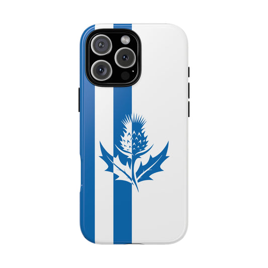 Retro Scotland Tough Phone Case - Blue Thistle Silhouette Design - Vintage Scottish Flag Style