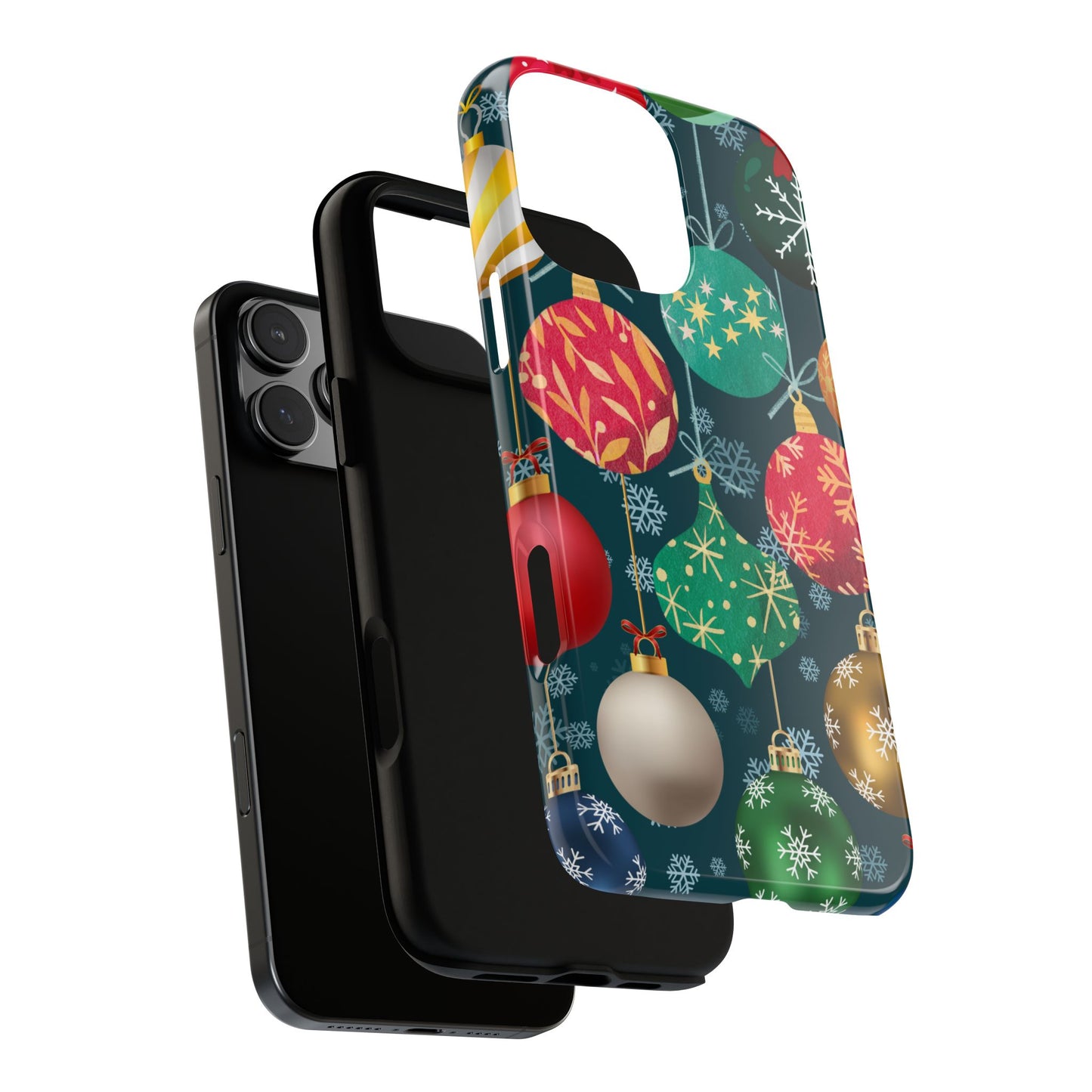 Colourful Christmas Baubles Tough Phone Case - Festive Ornament Pattern with Snowflakes