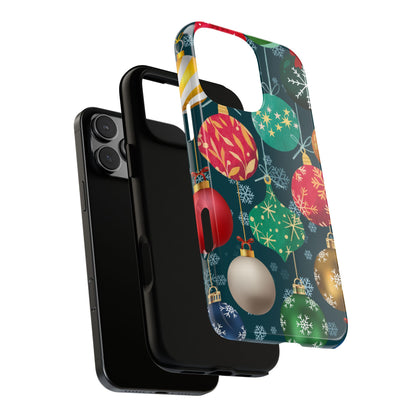 Colourful Christmas Baubles Tough Phone Case - Festive Ornament Pattern with Snowflakes
