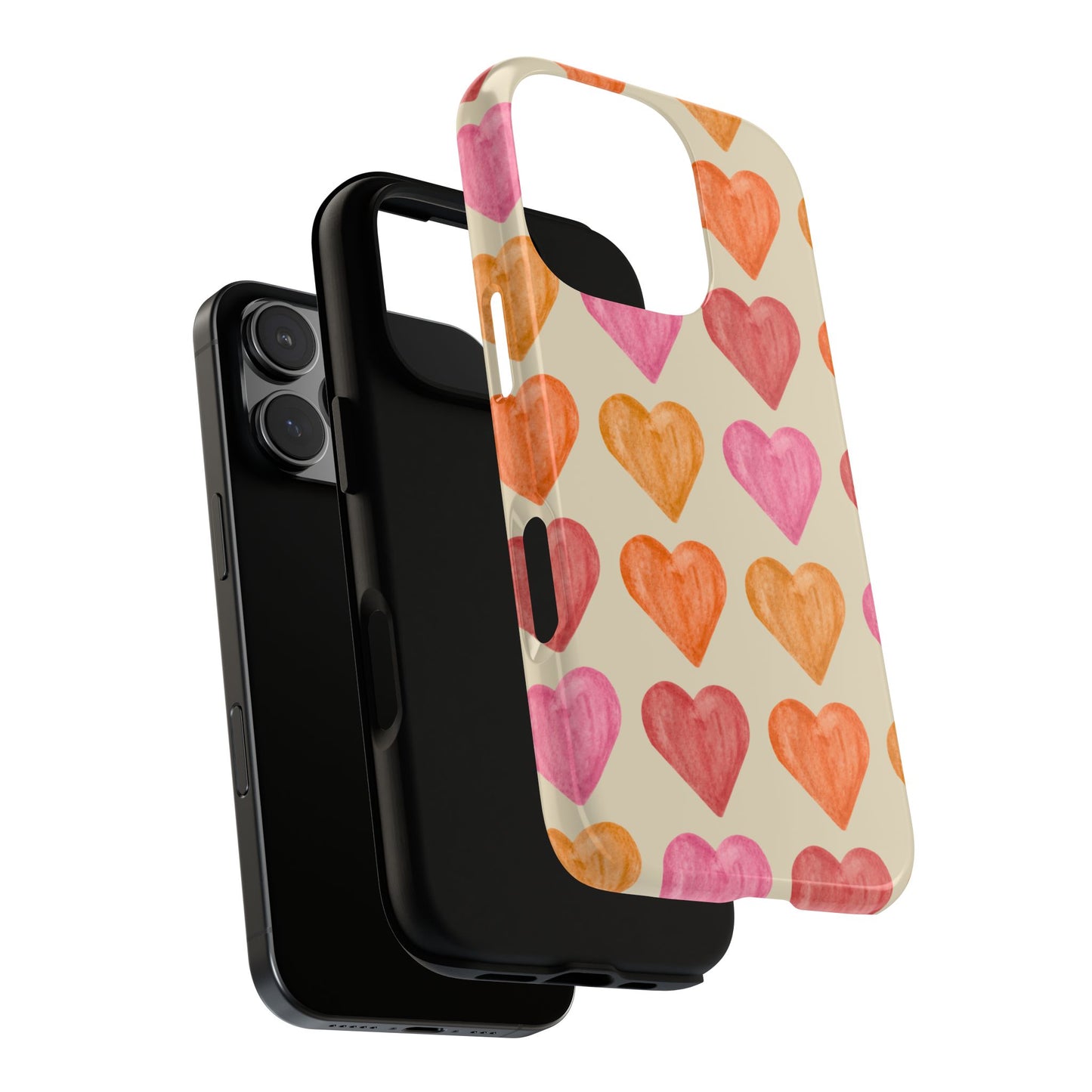 Colorful Hearts Tough Phone Case, Protective Case for iPhone, Samsung Galaxy, Google Pixel, Durable Phone Cover, Cute Heart Design