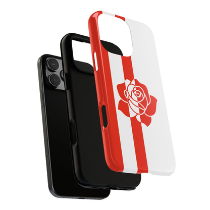 Retro England Tough Phone Case - Red Rose Silhouette Design - Vintage English Flag Style